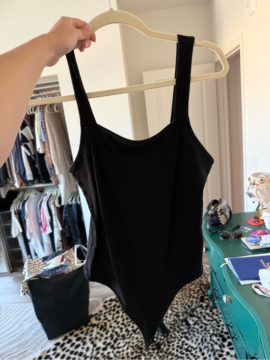 American Eagle Outfitters Tops - American Eagle Outfitters Black Ribbed Square-Neck Bodysuit